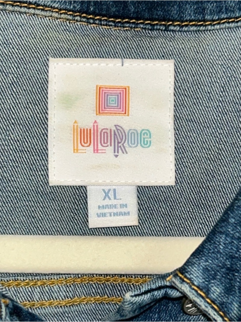 LuLaRoe Blue Denim Jacket with Navy Floral Embroidery - Picture 3 of 4